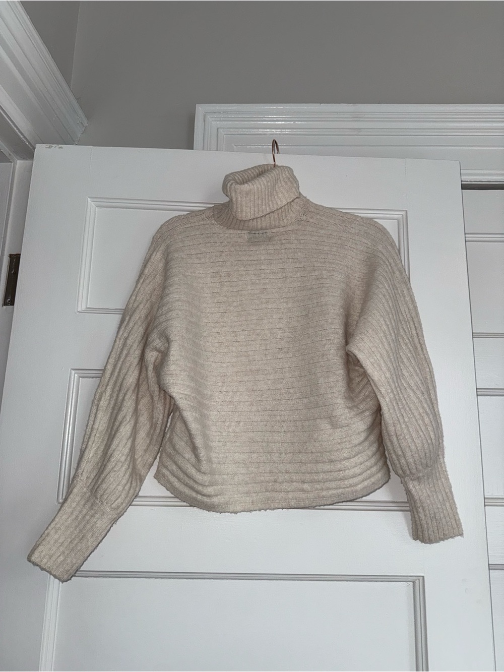 Pink Rose Cream Ribbed Turtleneck Sweater - Women's